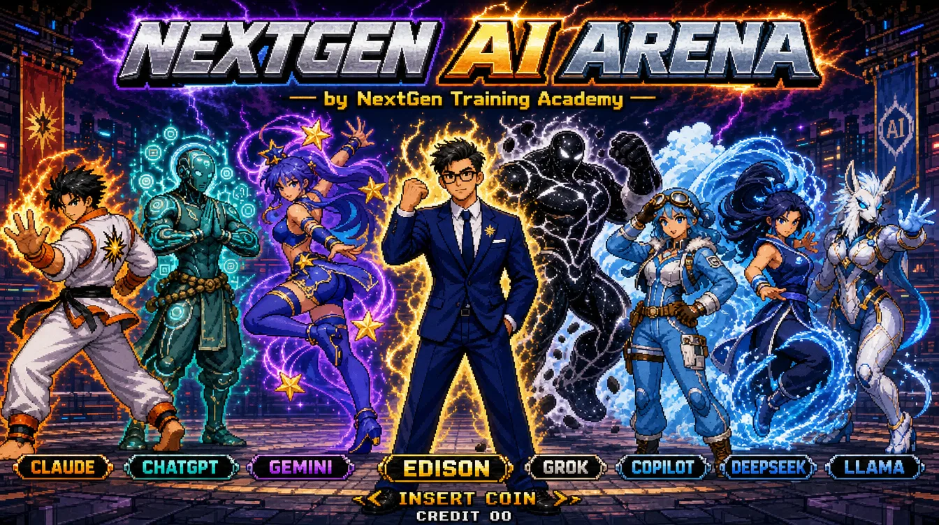 NextGen AI Arena - retro pixel-art fighting game key art