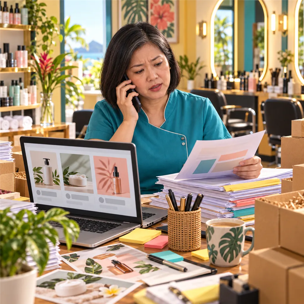 A staff member juggles content drafts and customer tasks at the same workstation.